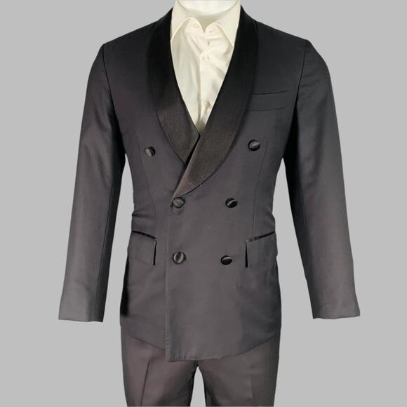 KITON Size 36 Black Wool Shawl Collar Three Piece Tuxedo - Picture 1 of 11